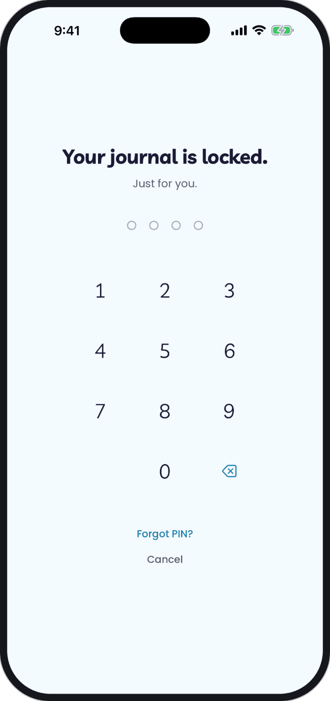 The journal, locked behind a passcode.
